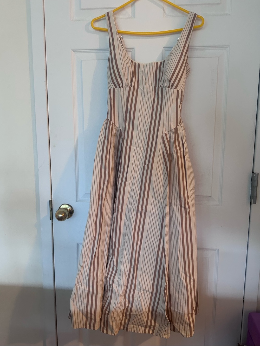 Abercrombie & Fitch Cream Dress with Tan Stripe Midi